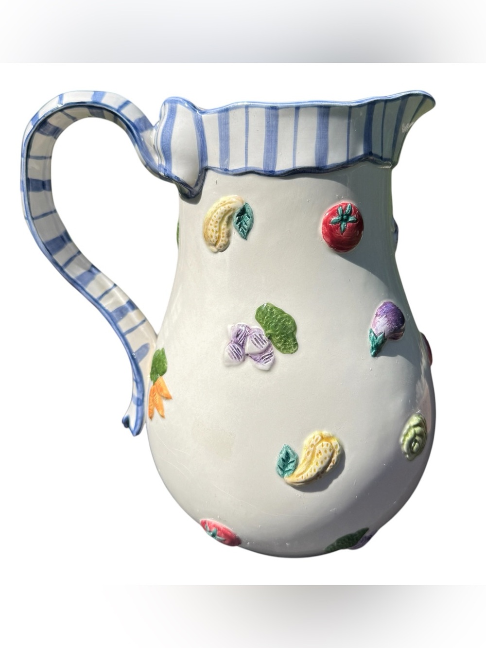 VTG Fitz & Floyd Vegetable Garden Pitcher 1994 Hand Painted Ceramic Farmhouse